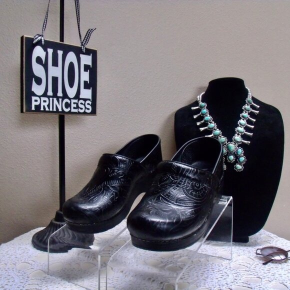 Dansko Slip On Platform Clogs Black Leather Nursing Comfort Shoes US 7.5-8 EU 38 - Picture 4 of 14